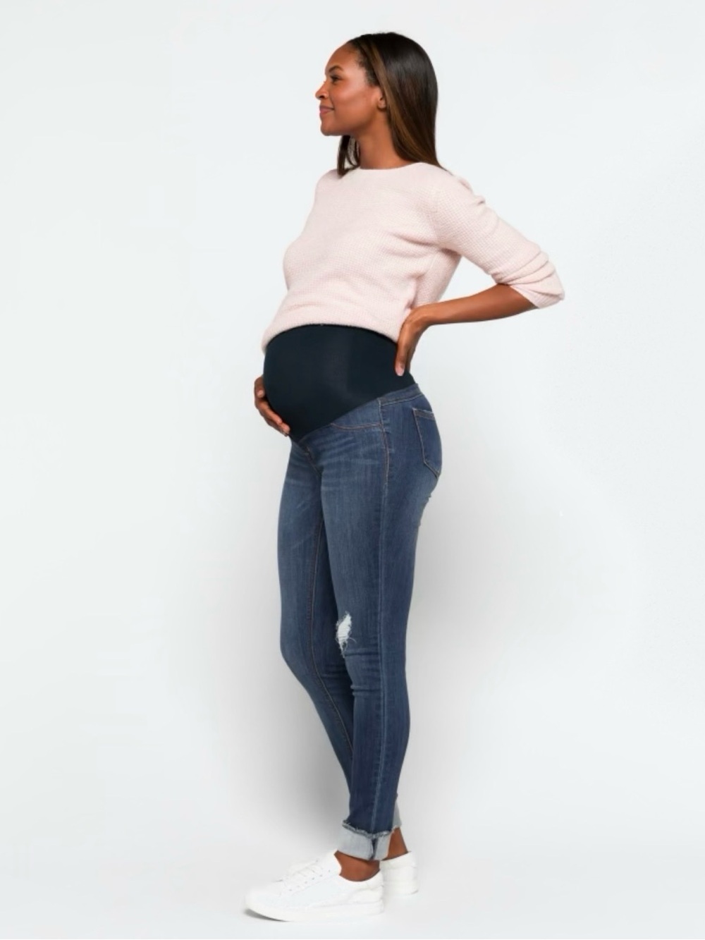1822 Denim Maternity Skinny Jeans in Dark Blue with Black Panel